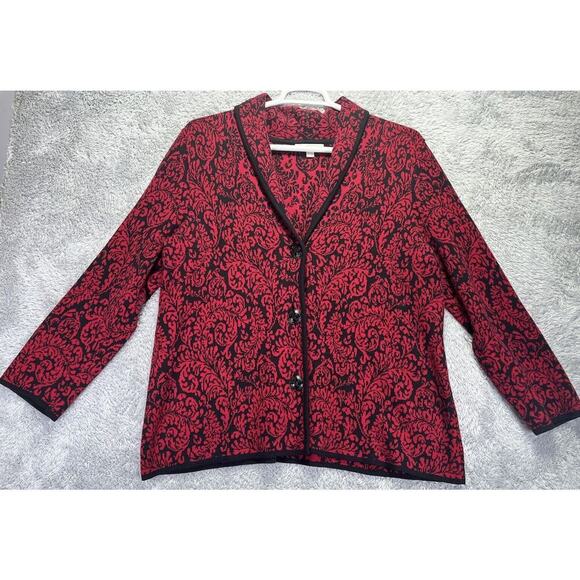 JM COLLECTION Womens Plus Size 2X Sweater Blazer Red Black Holiday Classic - Picture 4 of 9